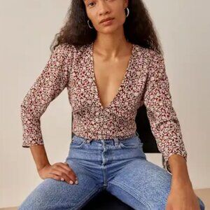 Reformation Floral V-Neck Blouse
